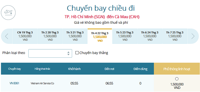 Vé máy bay giá rẻ Rạch Giá đi Cà Mau của Vietnam Airlines