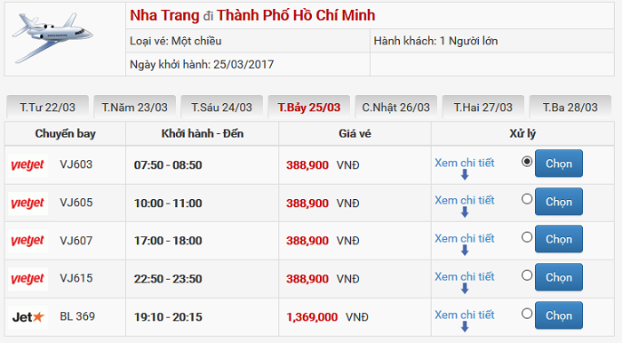 Vé máy bay giá rẻ Nha Trang đi Sài Gòn