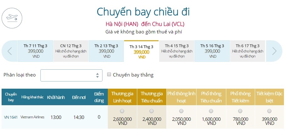 Vé máy bay giá rẻ Đồng Hới đi Chu Lai (Tam Kỳ) của Vietnam Airlines