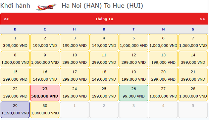 Vé máy bay giá rẻ Đồng Hới đi Huế